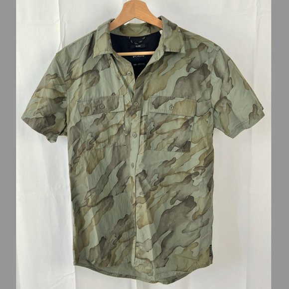 Prana Other - Prana Mens Sutherlin Shirt Short Sleeve Slim Button Down Watercolor Camo Green S